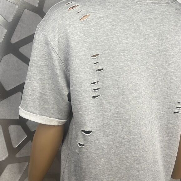 Honey Punch Distressed Short Sleeves Gray Sweat Shirt S - Picture 7 of 11